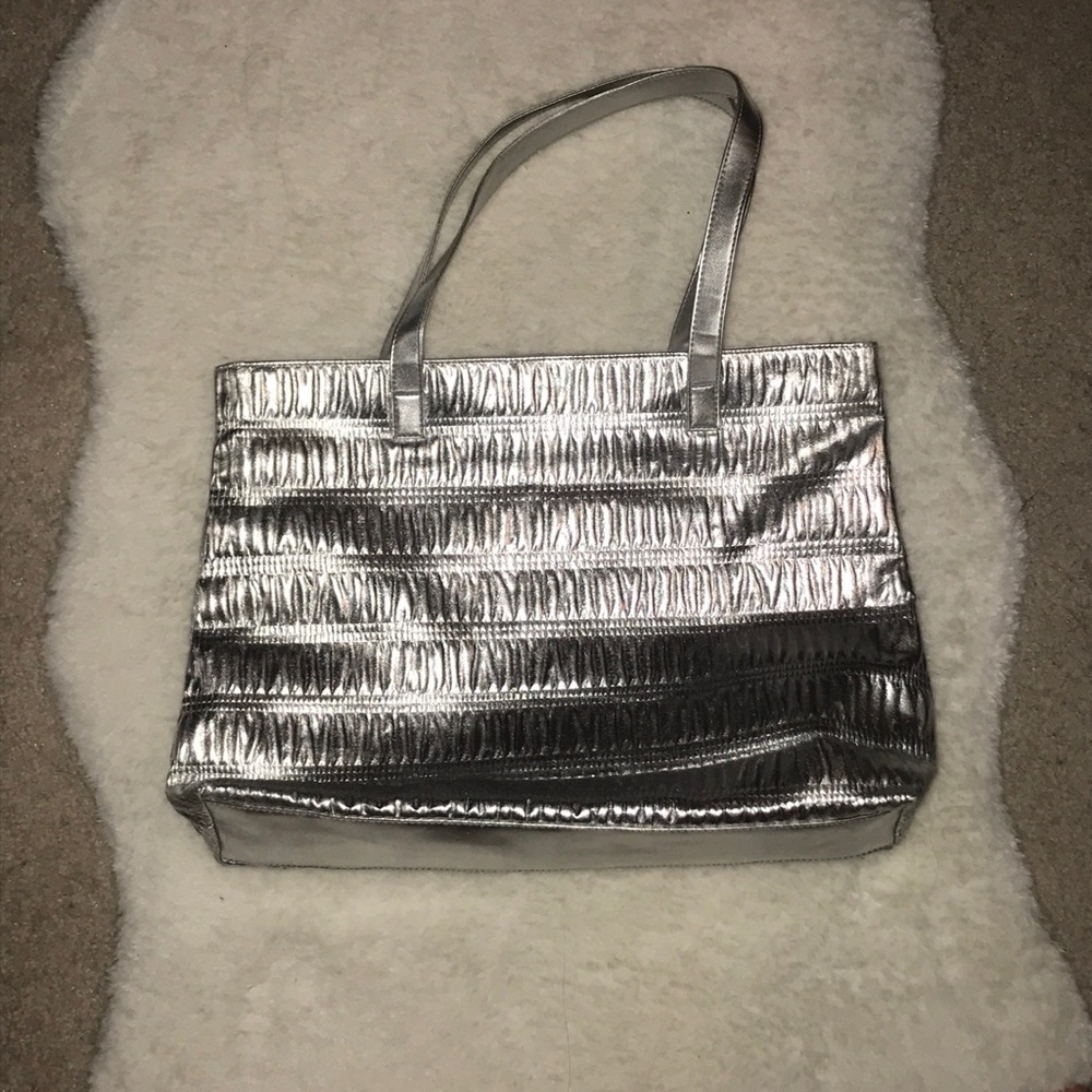 UO Silver Grey Reflective One-Shoulder Tote Bag
